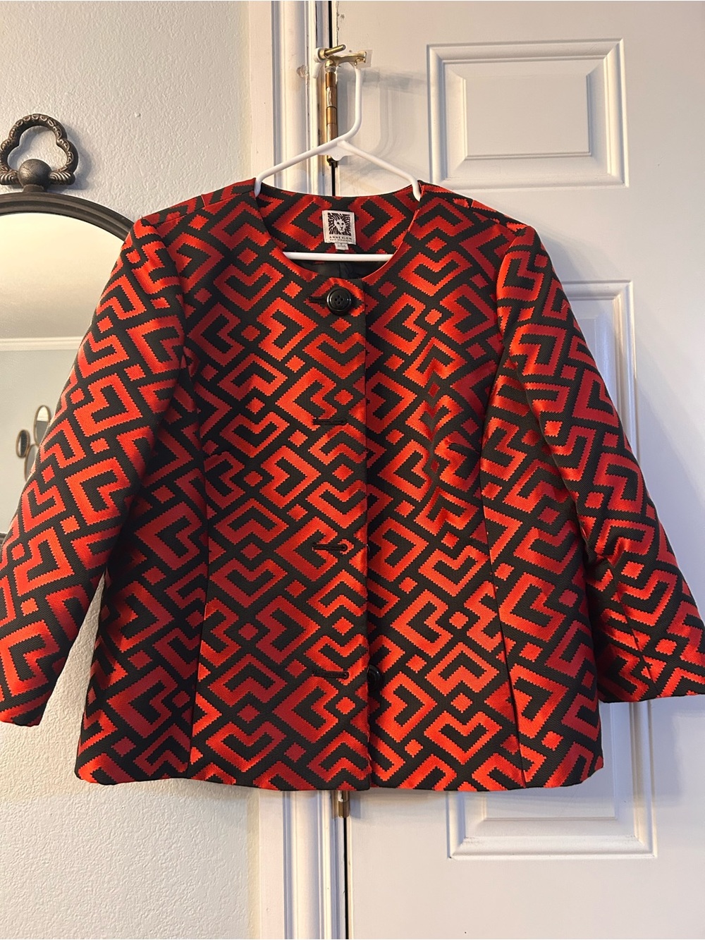 Anne Klein Red and Black Geometric Blazer